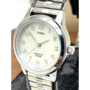 Timex Women's Watch T2M826 Indiglo Quartz Mother of Pearl White Dial Expansion